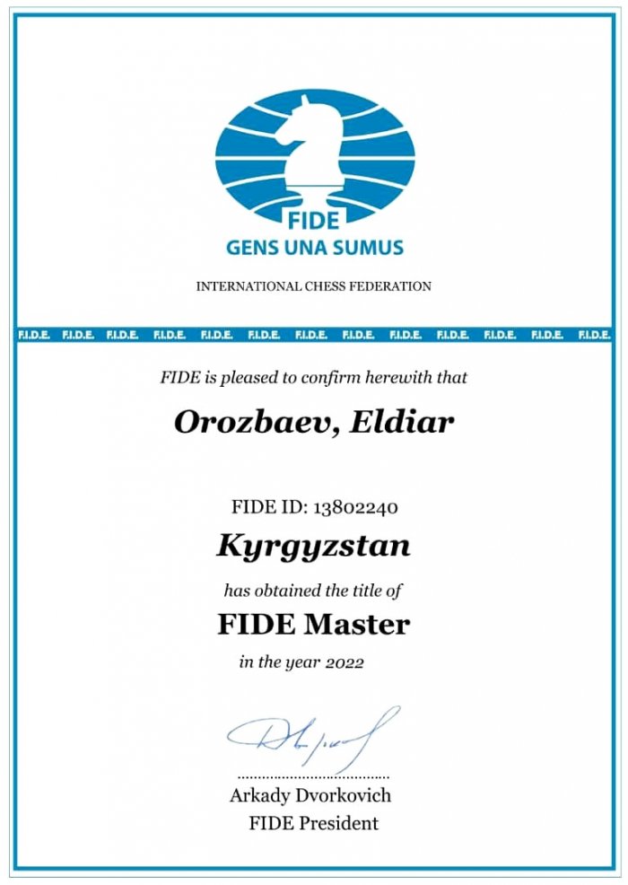 Элдияр Орозбаев получил звание Мастера FIDE!